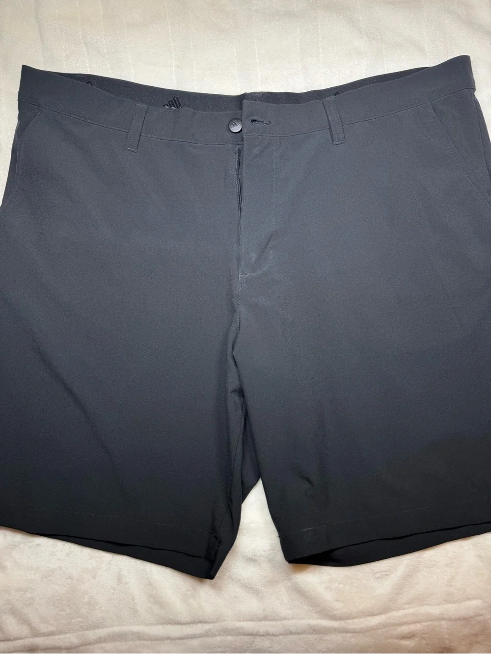 adidas Black Flat-Front Golf Shorts with Reflective Logo